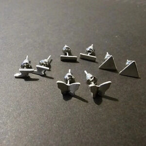 Silver Bar & Lightning Bolt & Triangle & Butterfly Stud Earrings